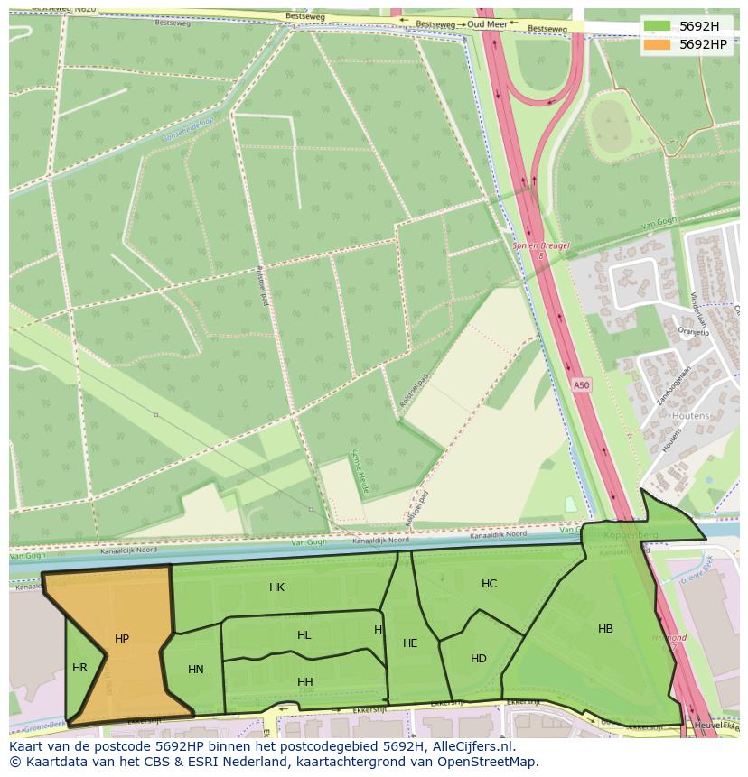 Afbeelding van het postcodegebied 5692 HP op de kaart.