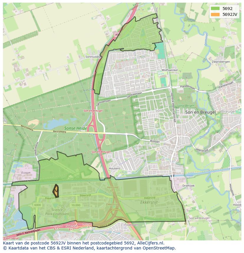 Afbeelding van het postcodegebied 5692 JV op de kaart.
