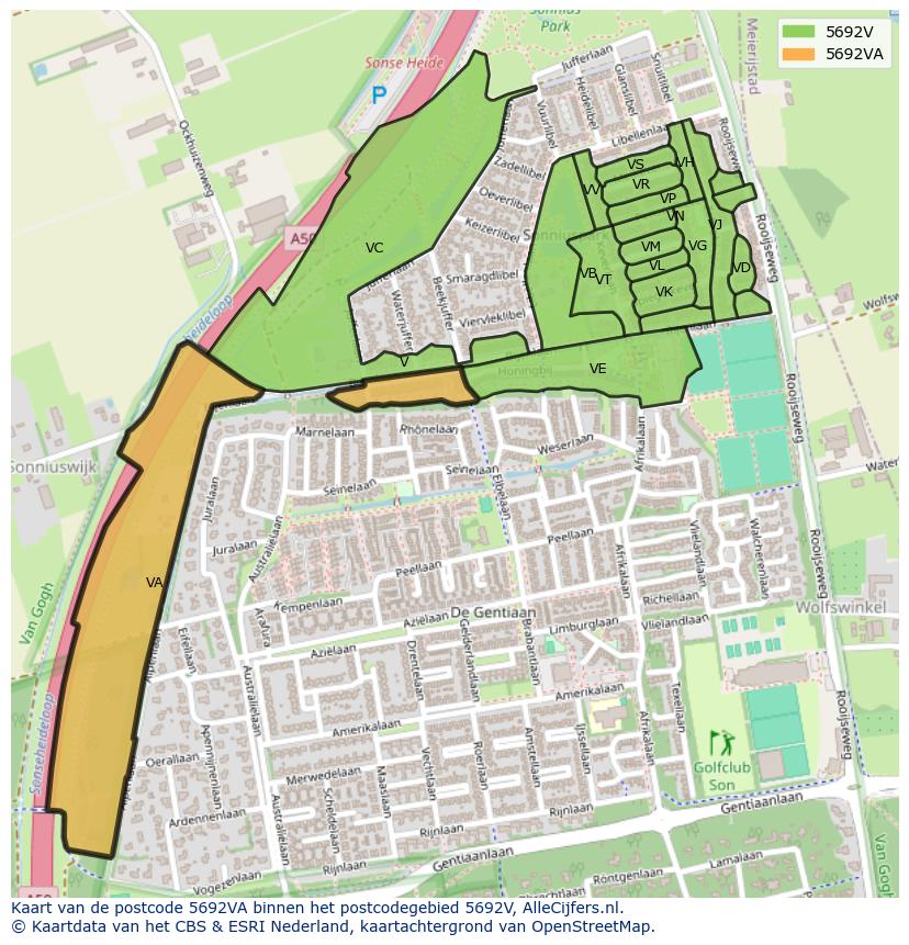 Afbeelding van het postcodegebied 5692 VA op de kaart.