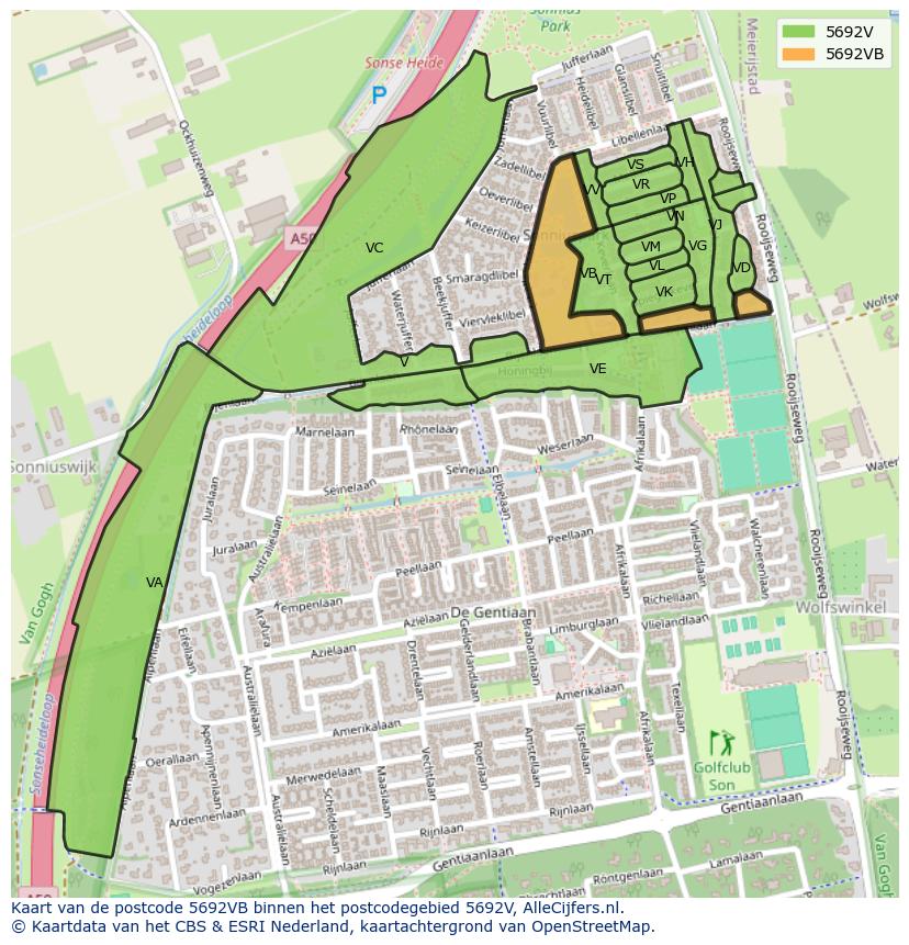 Afbeelding van het postcodegebied 5692 VB op de kaart.
