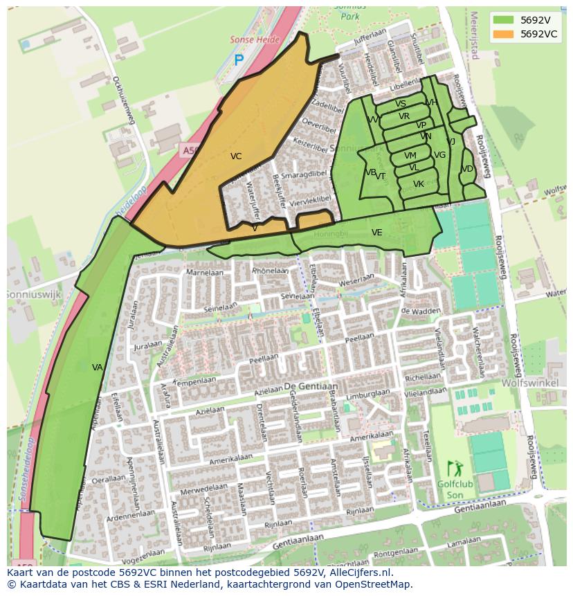 Afbeelding van het postcodegebied 5692 VC op de kaart.