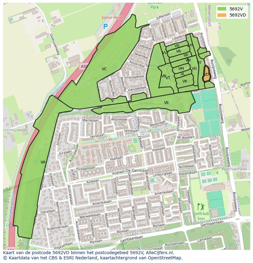 Afbeelding van het postcodegebied 5692 VD op de kaart.