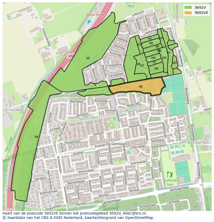 Afbeelding van het postcodegebied 5692 VE op de kaart.