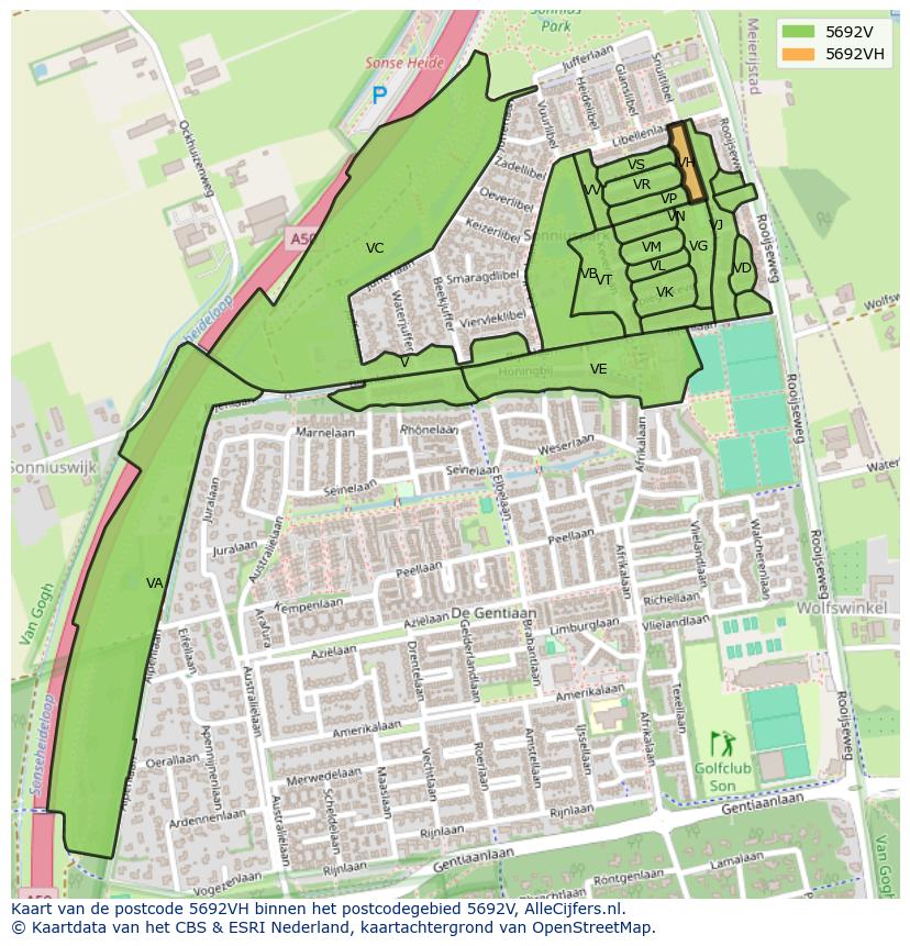 Afbeelding van het postcodegebied 5692 VH op de kaart.