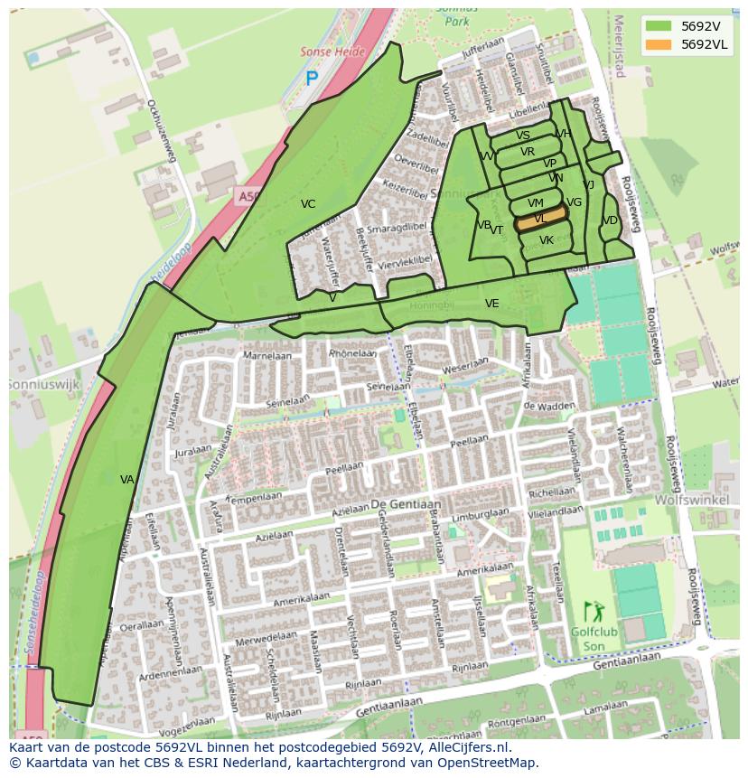 Afbeelding van het postcodegebied 5692 VL op de kaart.