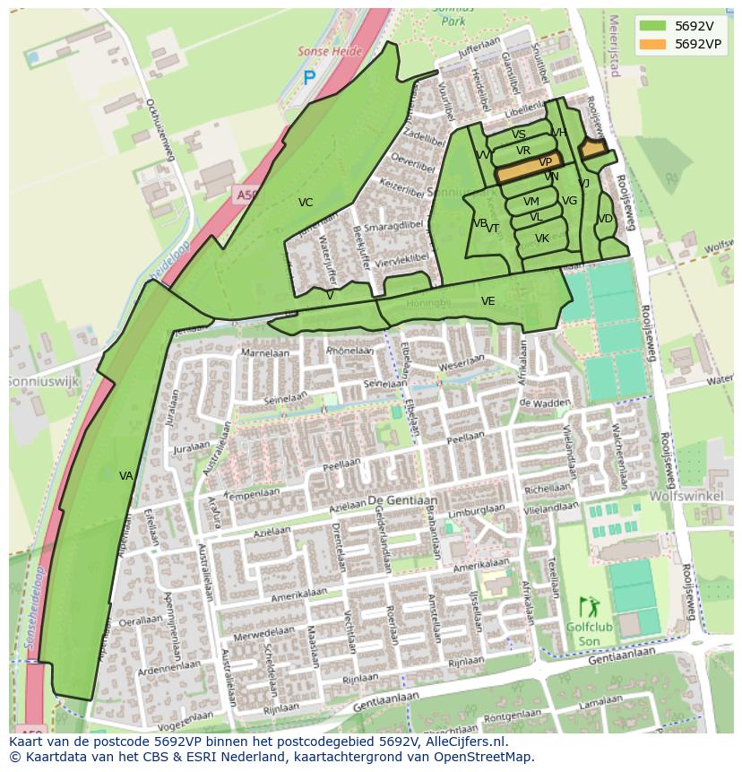 Afbeelding van het postcodegebied 5692 VP op de kaart.