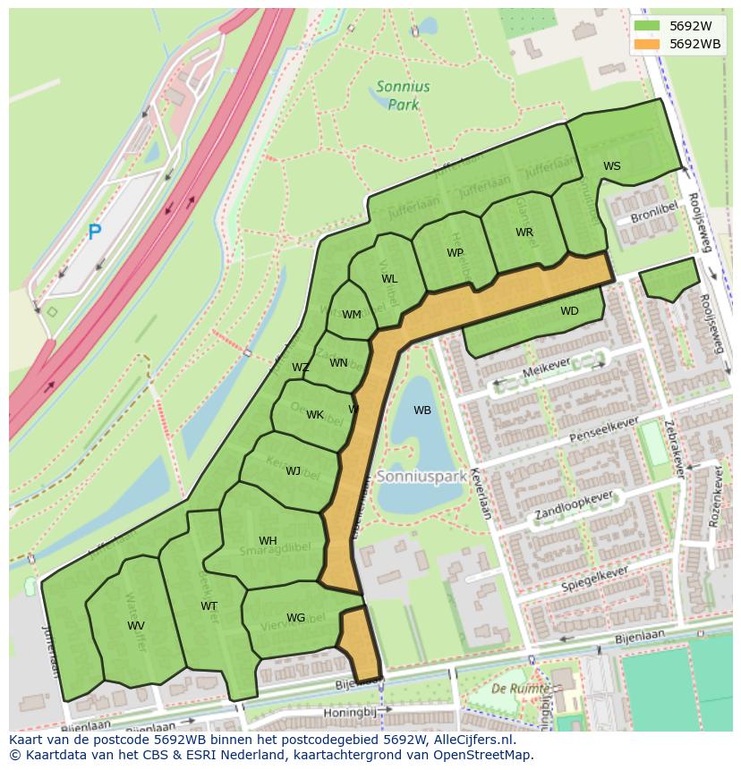 Afbeelding van het postcodegebied 5692 WB op de kaart.