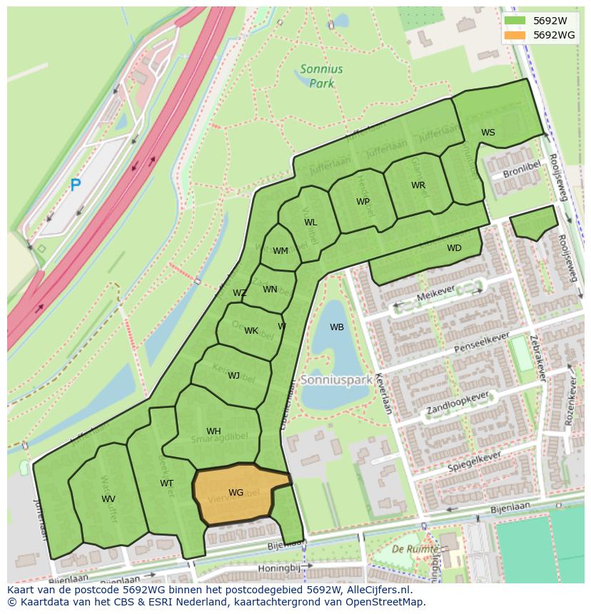 Afbeelding van het postcodegebied 5692 WG op de kaart.