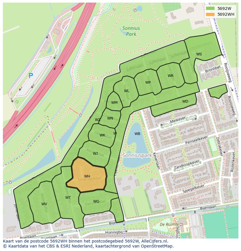 Afbeelding van het postcodegebied 5692 WH op de kaart.