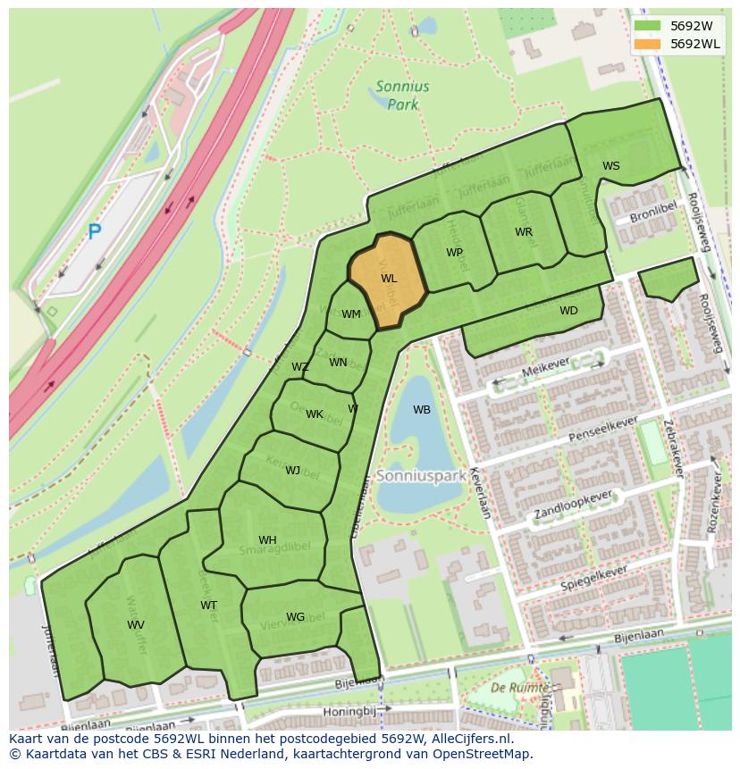 Afbeelding van het postcodegebied 5692 WL op de kaart.