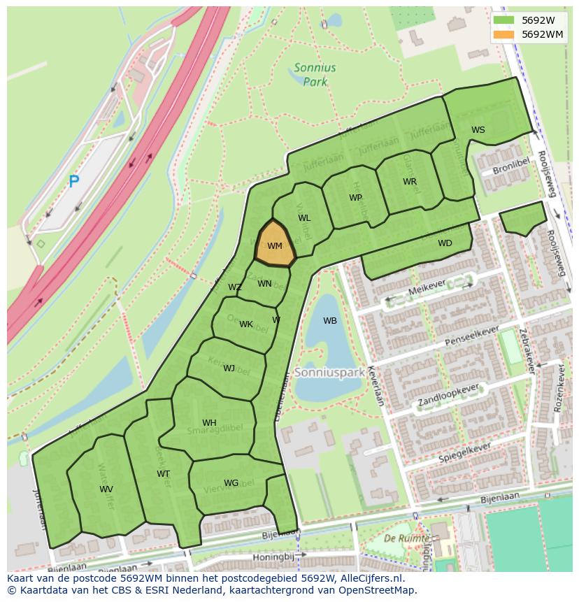 Afbeelding van het postcodegebied 5692 WM op de kaart.
