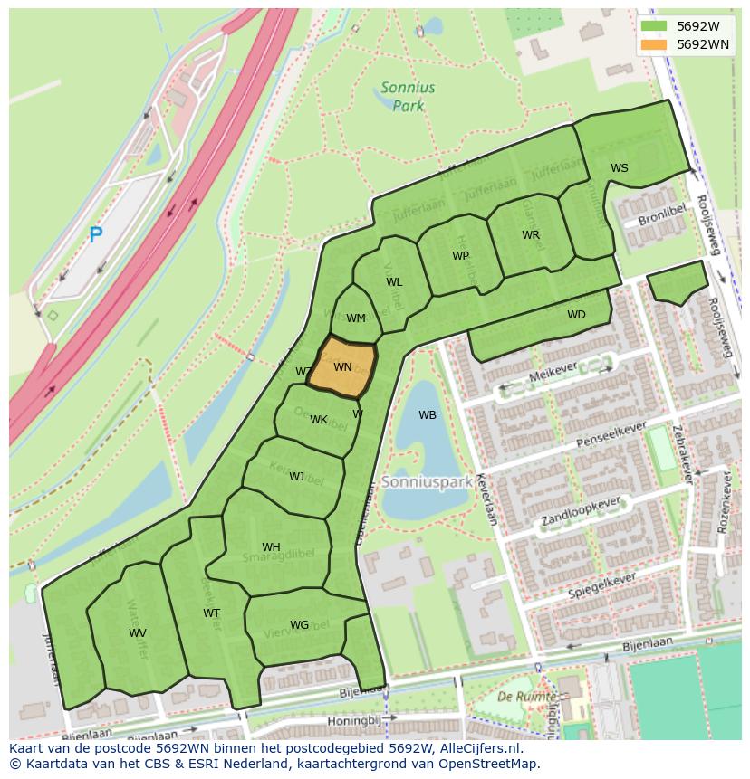 Afbeelding van het postcodegebied 5692 WN op de kaart.