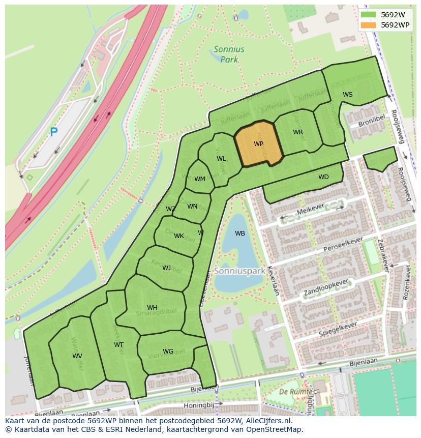 Afbeelding van het postcodegebied 5692 WP op de kaart.