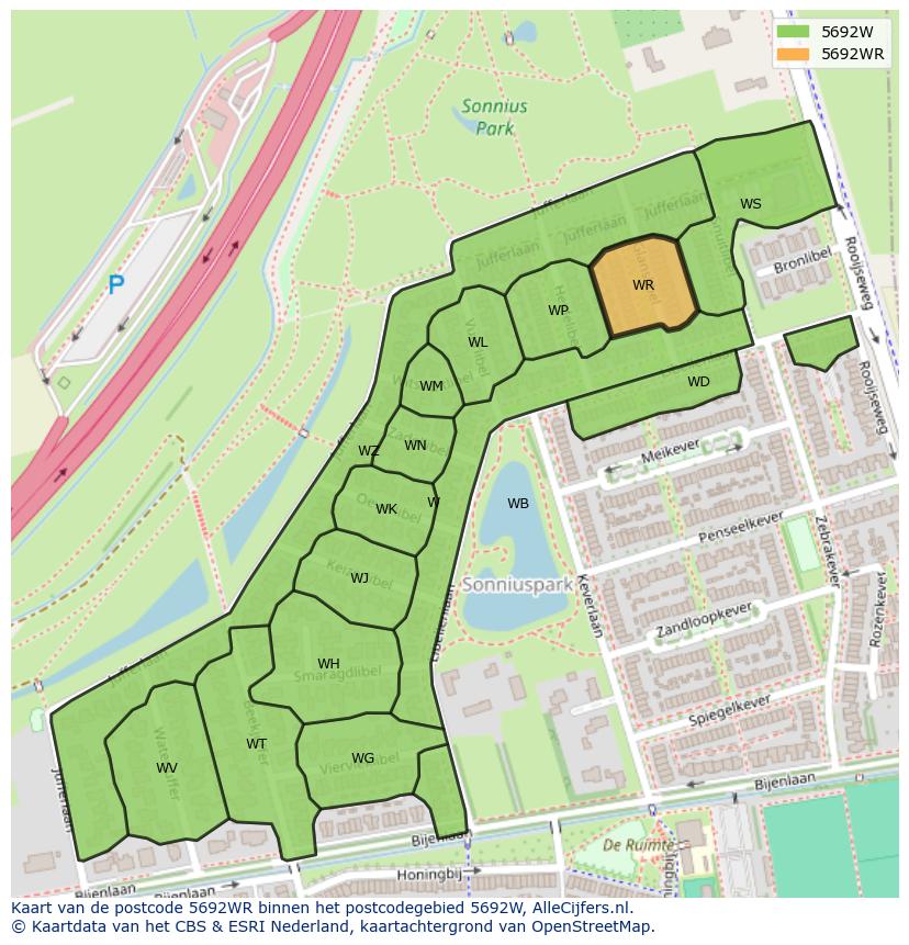 Afbeelding van het postcodegebied 5692 WR op de kaart.