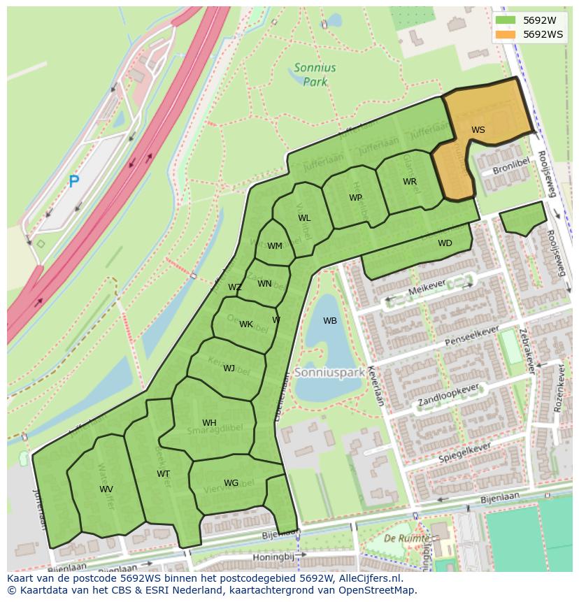 Afbeelding van het postcodegebied 5692 WS op de kaart.