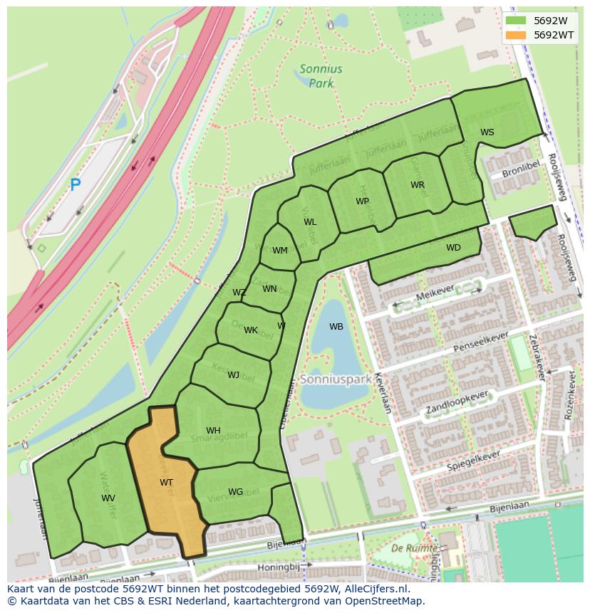 Afbeelding van het postcodegebied 5692 WT op de kaart.