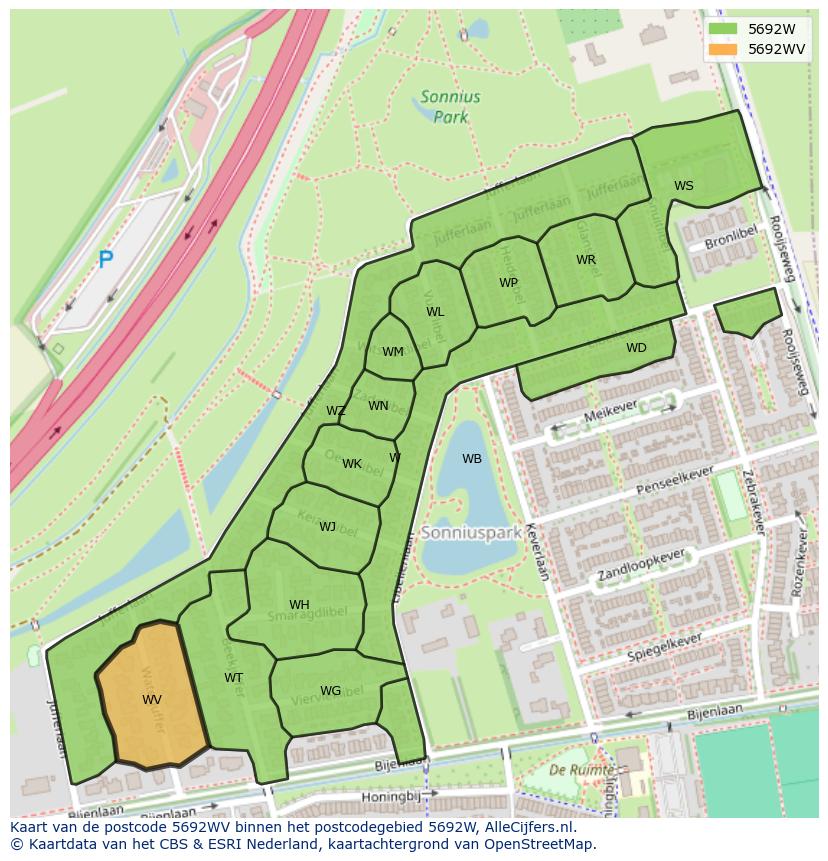 Afbeelding van het postcodegebied 5692 WV op de kaart.