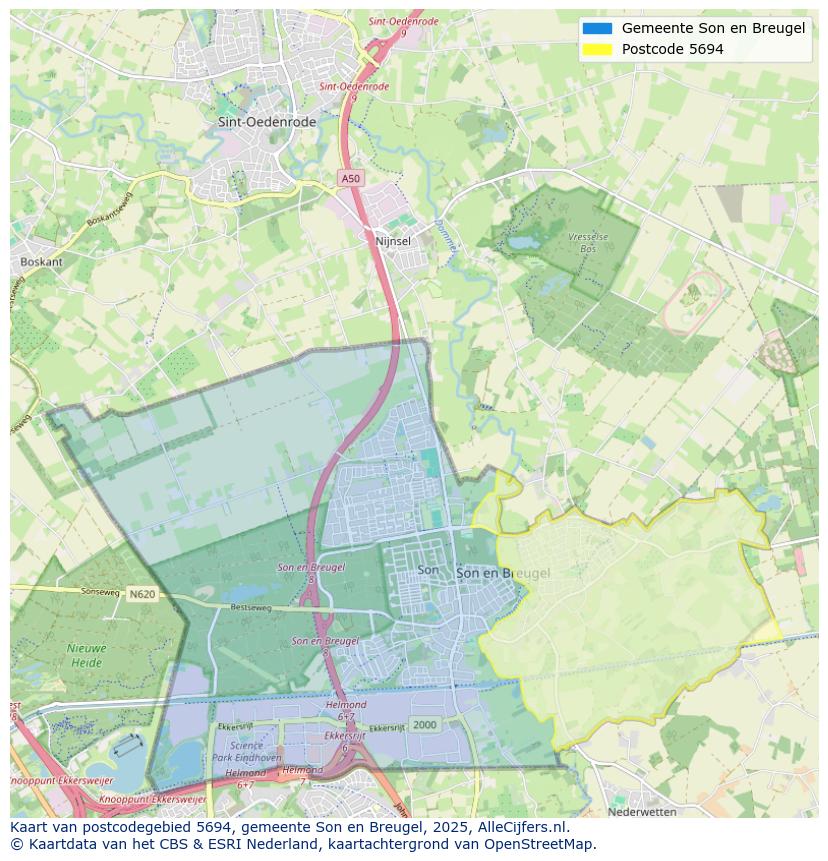 Afbeelding van het postcodegebied 5694 op de kaart.