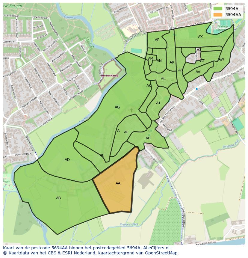 Afbeelding van het postcodegebied 5694 AA op de kaart.