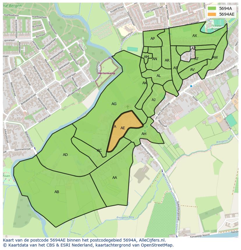 Afbeelding van het postcodegebied 5694 AE op de kaart.