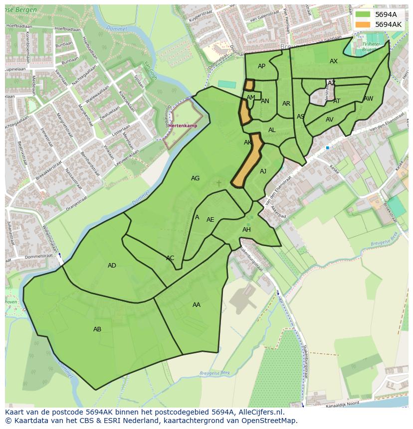 Afbeelding van het postcodegebied 5694 AK op de kaart.