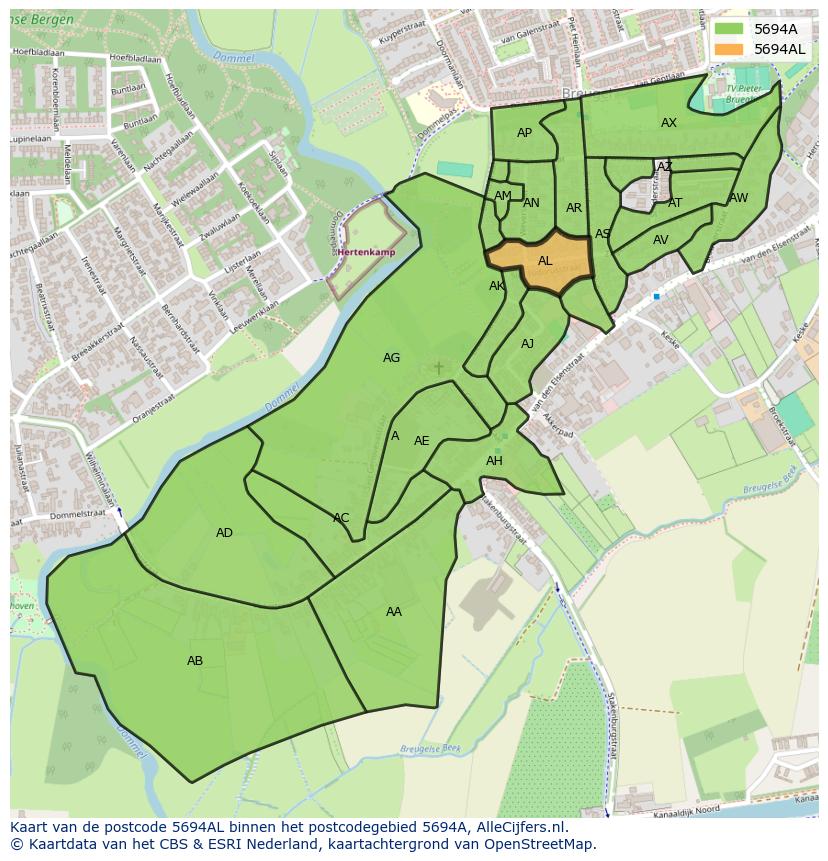 Afbeelding van het postcodegebied 5694 AL op de kaart.