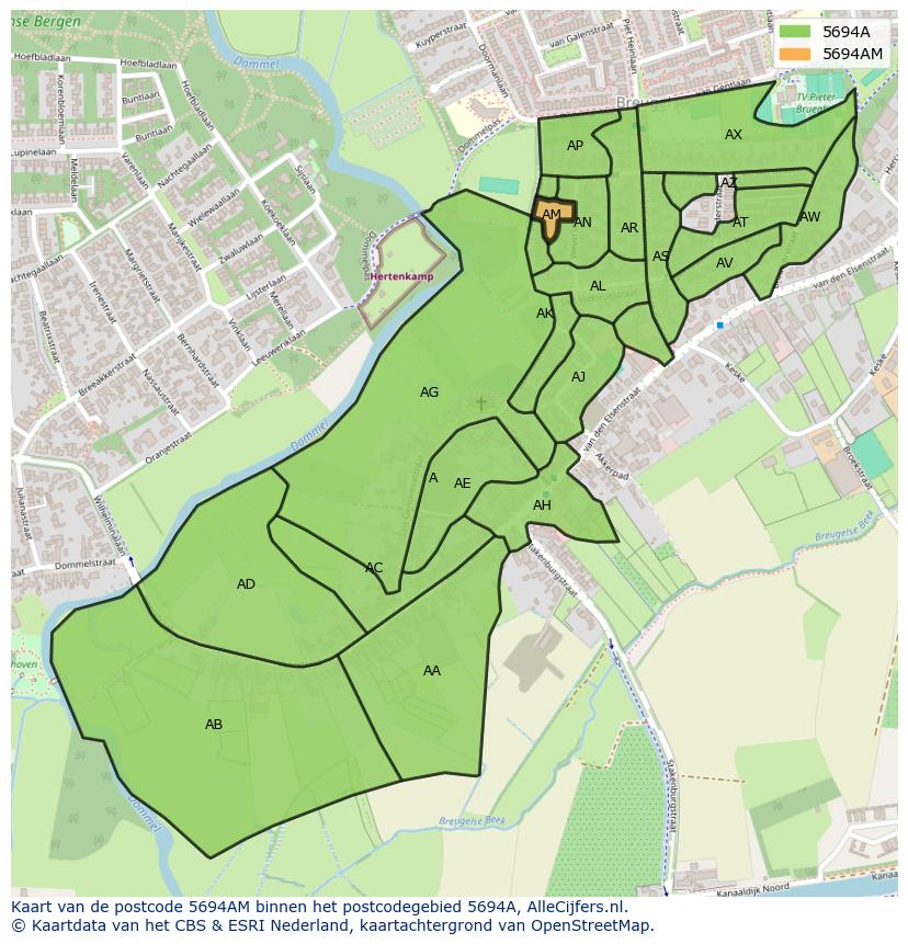 Afbeelding van het postcodegebied 5694 AM op de kaart.