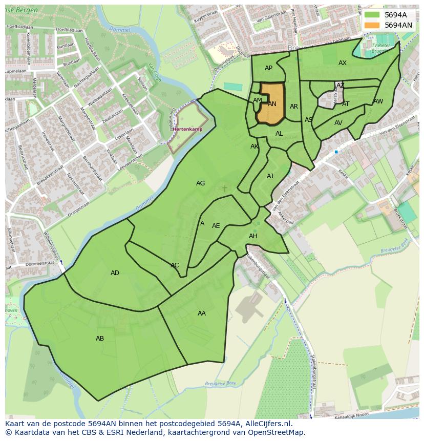 Afbeelding van het postcodegebied 5694 AN op de kaart.