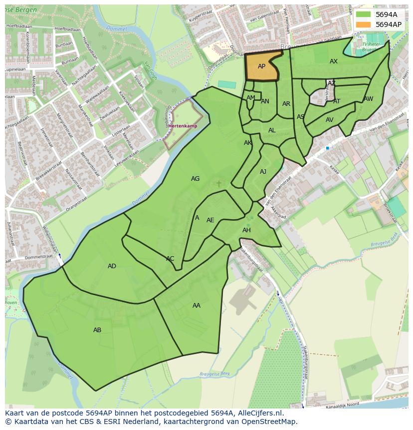 Afbeelding van het postcodegebied 5694 AP op de kaart.