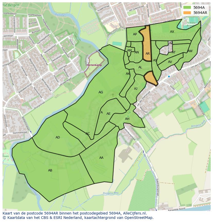 Afbeelding van het postcodegebied 5694 AR op de kaart.