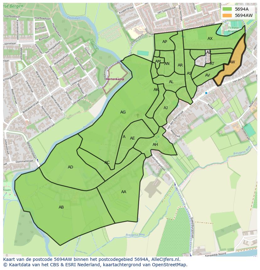 Afbeelding van het postcodegebied 5694 AW op de kaart.