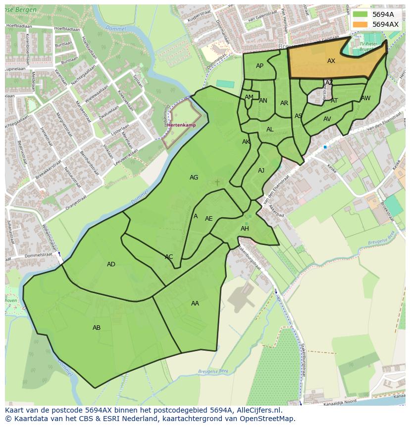 Afbeelding van het postcodegebied 5694 AX op de kaart.