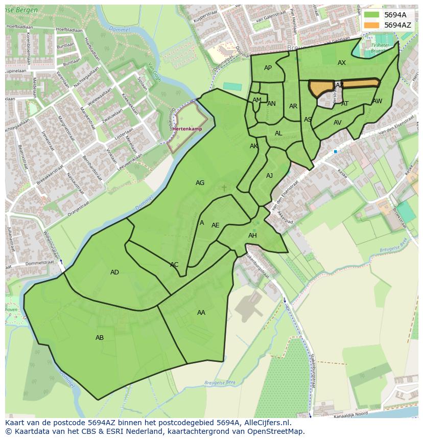 Afbeelding van het postcodegebied 5694 AZ op de kaart.