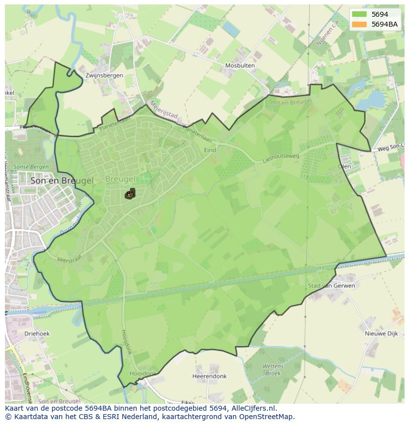 Afbeelding van het postcodegebied 5694 BA op de kaart.