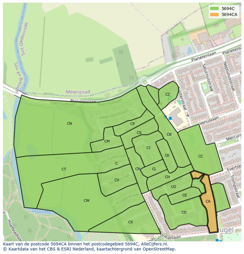 Afbeelding van het postcodegebied 5694 CA op de kaart.