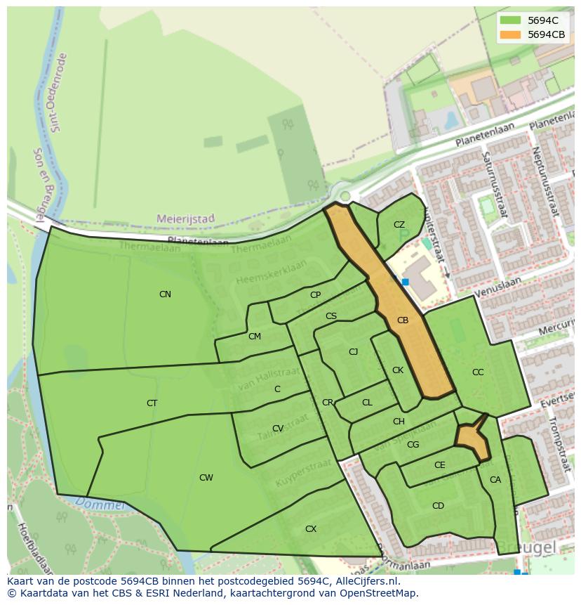 Afbeelding van het postcodegebied 5694 CB op de kaart.