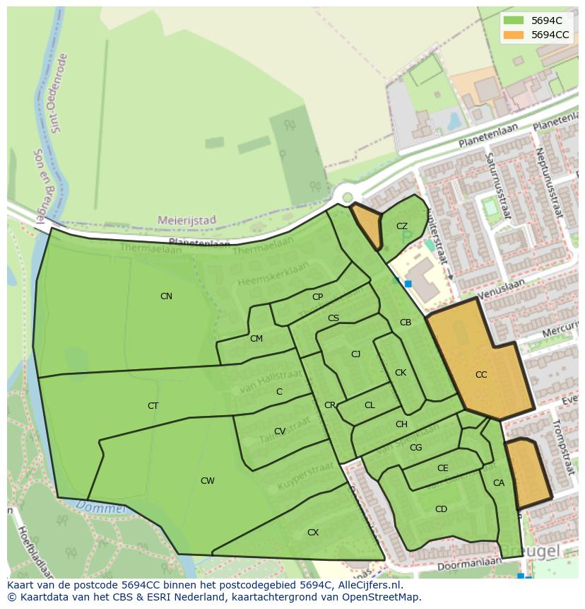 Afbeelding van het postcodegebied 5694 CC op de kaart.