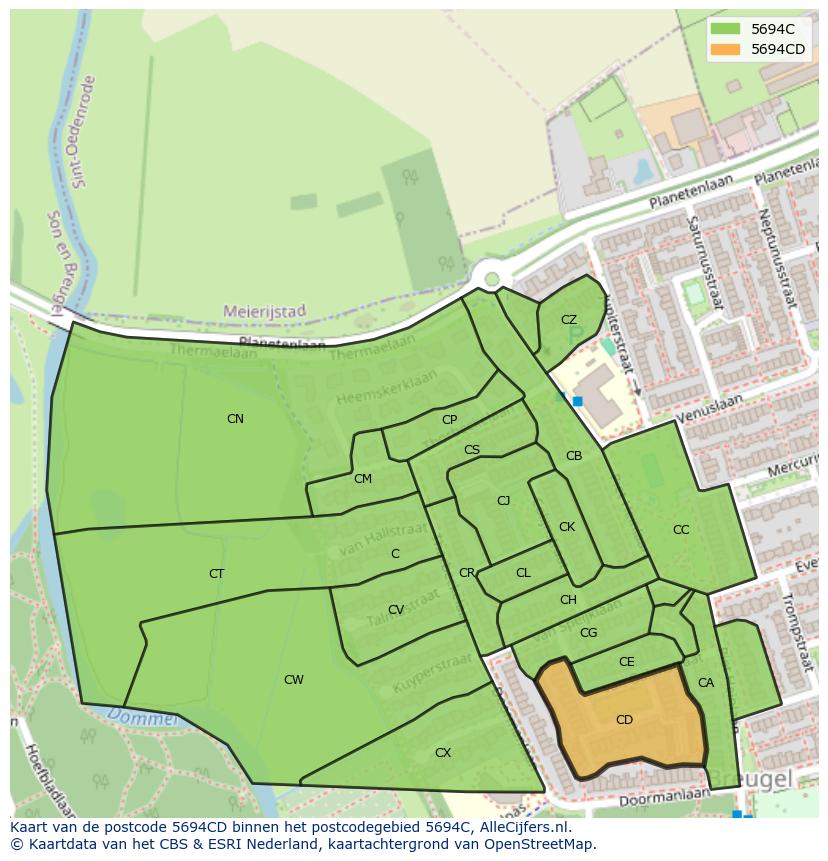 Afbeelding van het postcodegebied 5694 CD op de kaart.