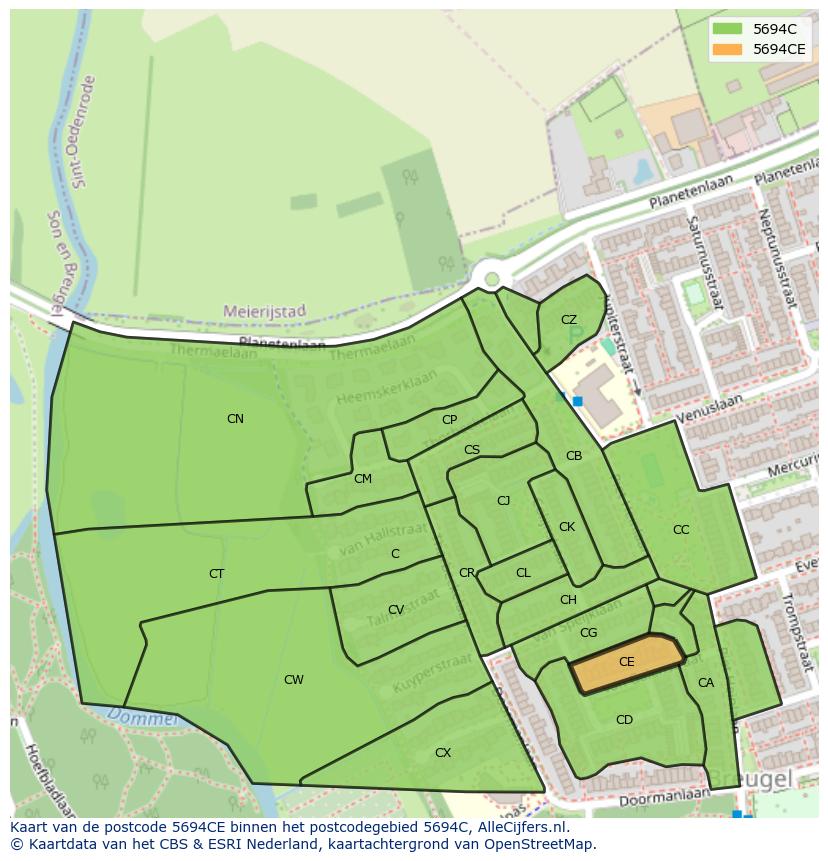 Afbeelding van het postcodegebied 5694 CE op de kaart.