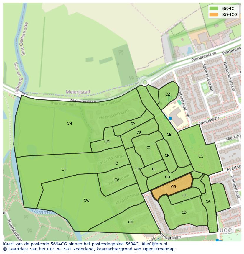 Afbeelding van het postcodegebied 5694 CG op de kaart.