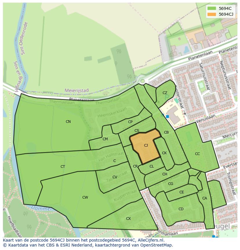 Afbeelding van het postcodegebied 5694 CJ op de kaart.