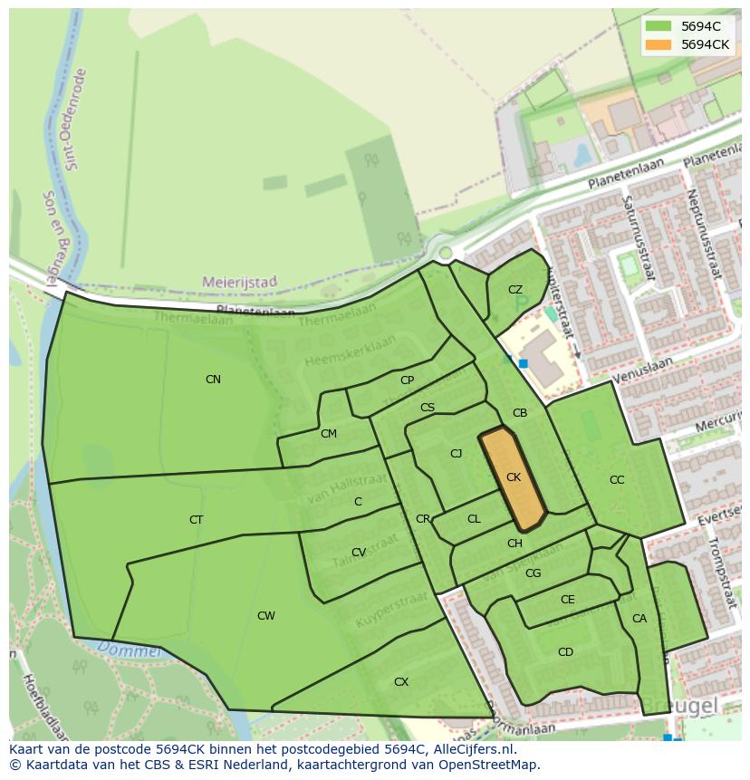 Afbeelding van het postcodegebied 5694 CK op de kaart.