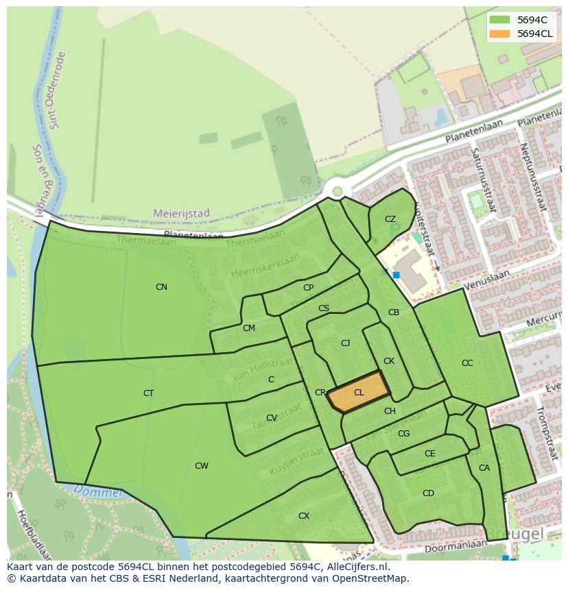 Afbeelding van het postcodegebied 5694 CL op de kaart.