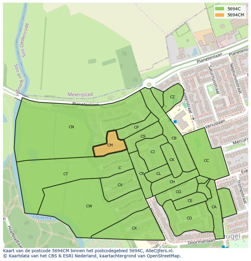 Afbeelding van het postcodegebied 5694 CM op de kaart.
