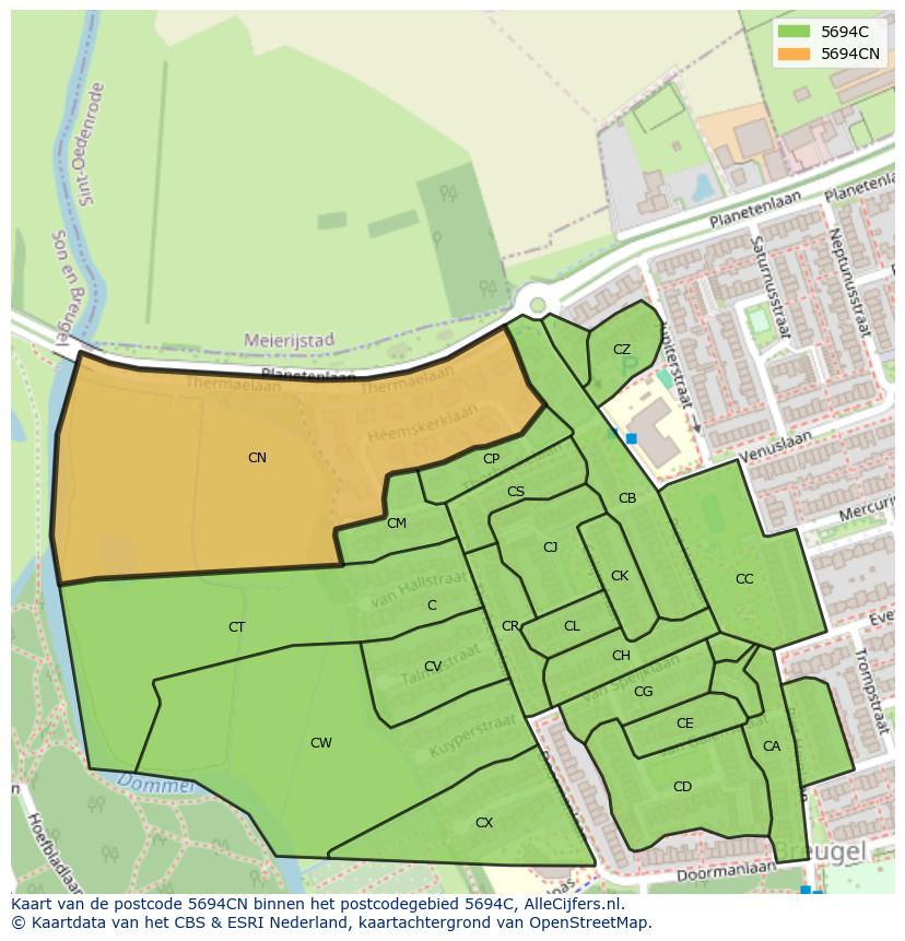 Afbeelding van het postcodegebied 5694 CN op de kaart.