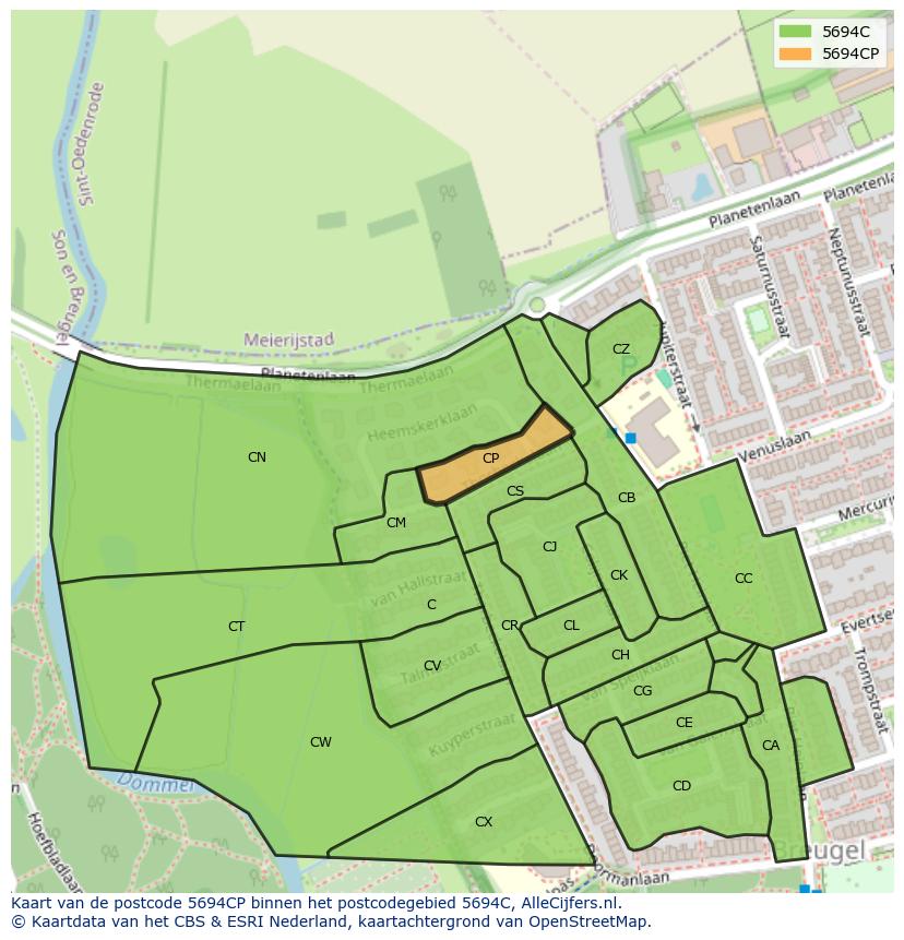 Afbeelding van het postcodegebied 5694 CP op de kaart.