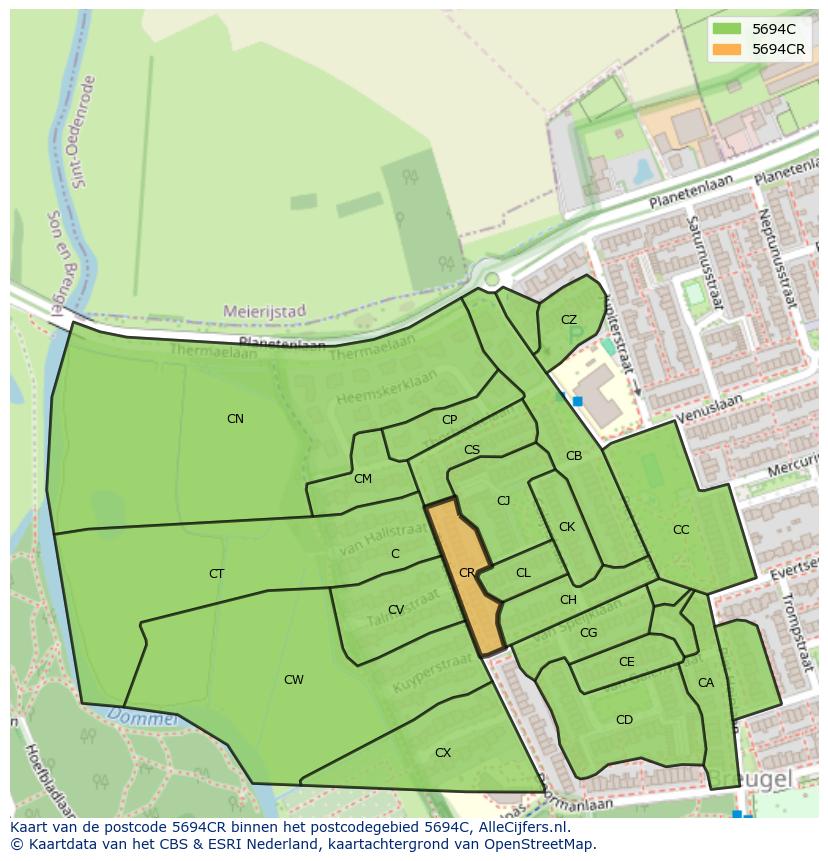 Afbeelding van het postcodegebied 5694 CR op de kaart.