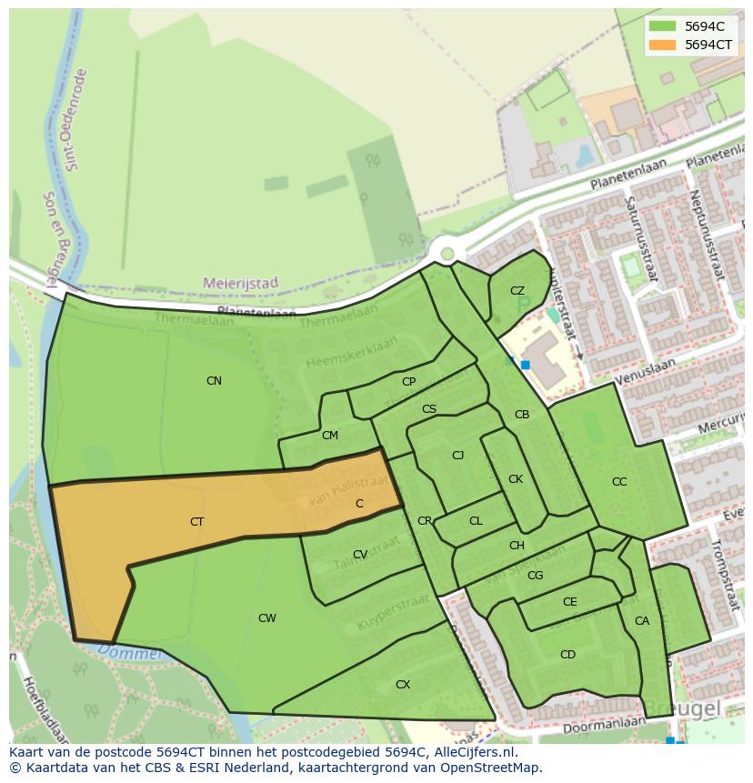 Afbeelding van het postcodegebied 5694 CT op de kaart.