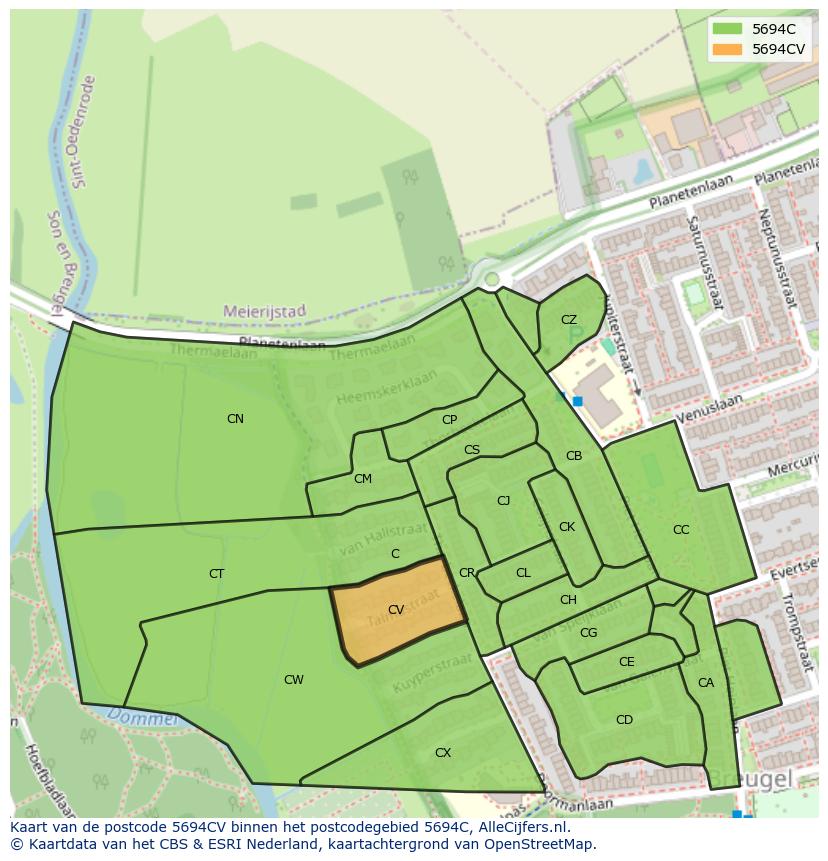 Afbeelding van het postcodegebied 5694 CV op de kaart.