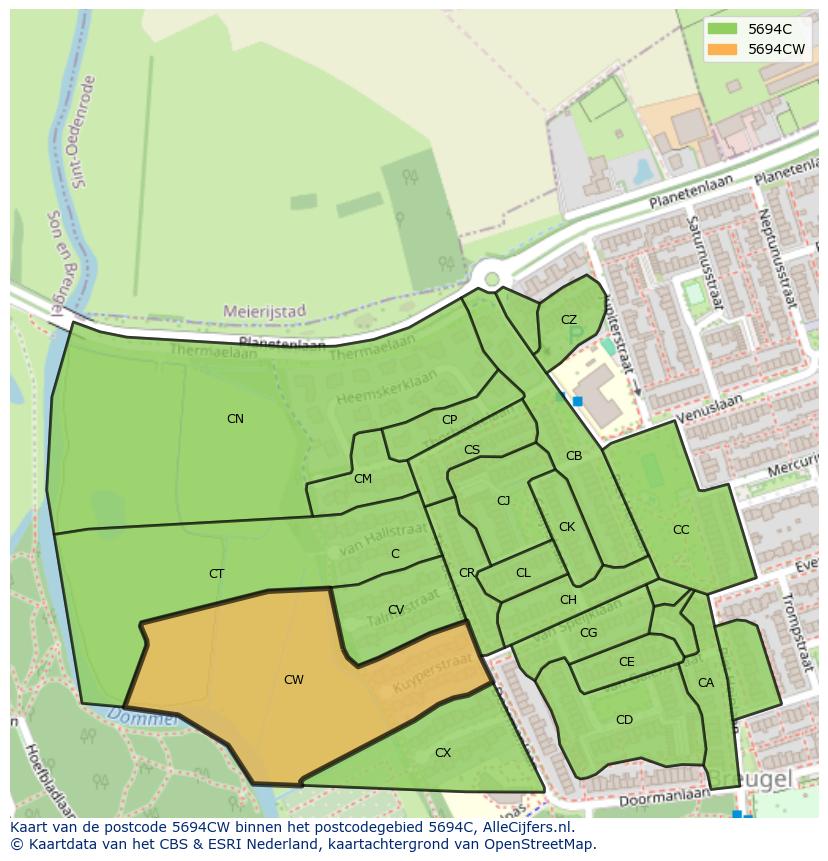 Afbeelding van het postcodegebied 5694 CW op de kaart.